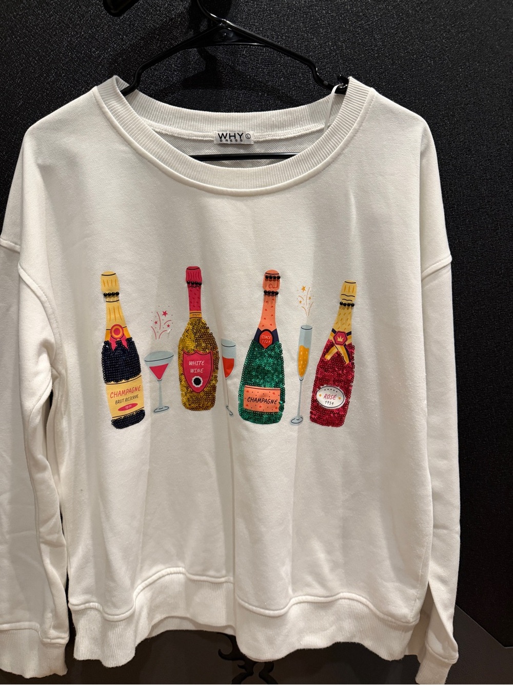 White Sequin Champagne Bottle Sweater